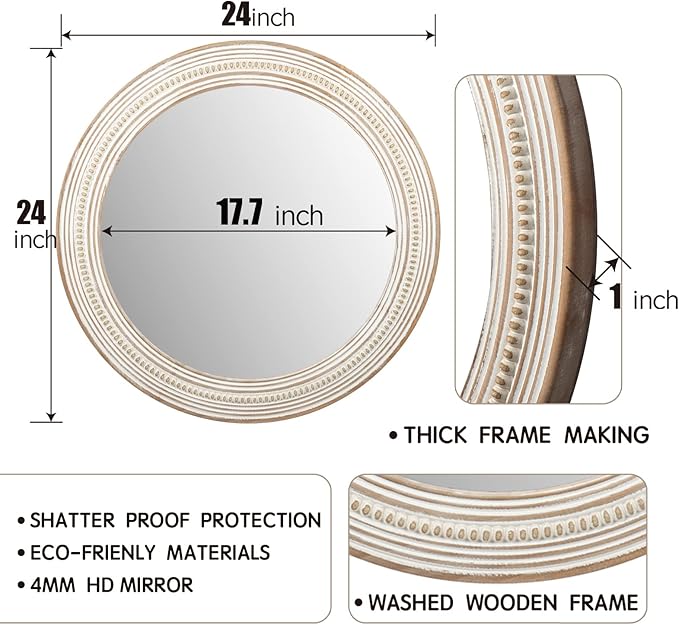Reflinto 24 Inch Boho Wooden Round Mirrors - Image 5