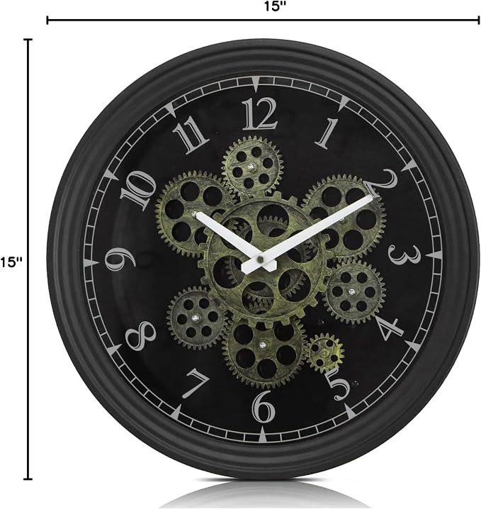 CLXEAST 15 Inch Real Moving Gear Wall Clock, Vintage Industrial Steampunk Metal - Image 10