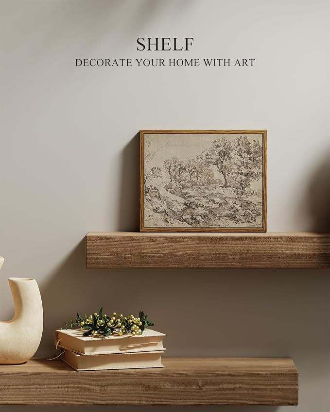 InSimSea Framed Canvas Wall Art, Neutral Sketch Landscape Painting, Rustic - Image 2