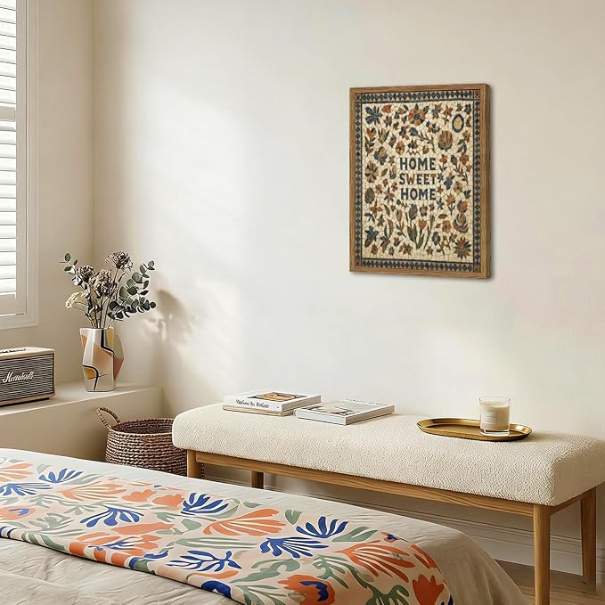 Vintage Mosaic Floral Wall Art Home Sweet Home Tile Florals Wall Decor Painting - Image 2
