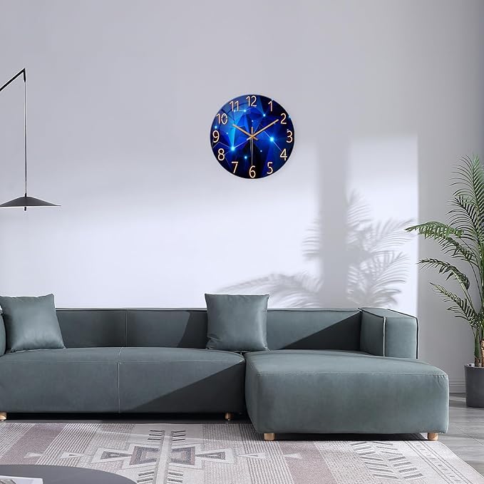 Blue Wall Clock Battery Operated 14 Inch Modern Wall Clock Non Ticking Glass - Image 4