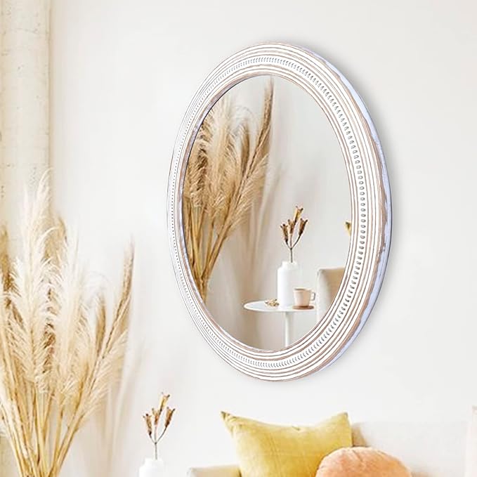 Reflinto 30 Inch Rustic Farmhouse Wooden Round Mirrors - Image 3