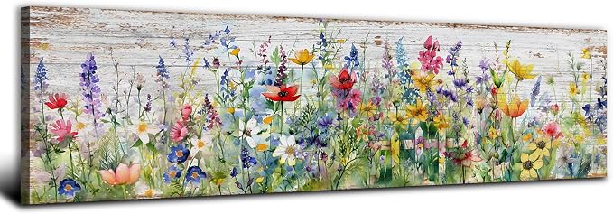 Rustic Wildflower Wall Art Colorful Farmhouse Floral Scenery Picture Decor by AREBOLOLLC