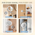 Rocollos Rechargeable Wall Mounted Lighted Makeup Mirror Chrome, 8 Inch - Image 6