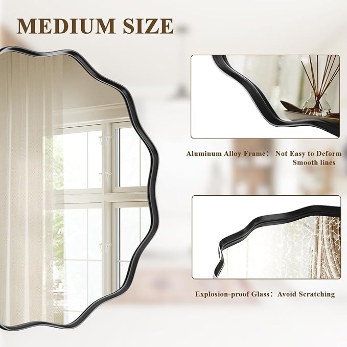 VooBang Black Scalloped Large Circle Mirror, Hanging Leaning - Image 4