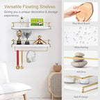 Forbena Floating Bathroom Shelves Wall Mounted, Aesthetic White and Gold Shelves - Image 7