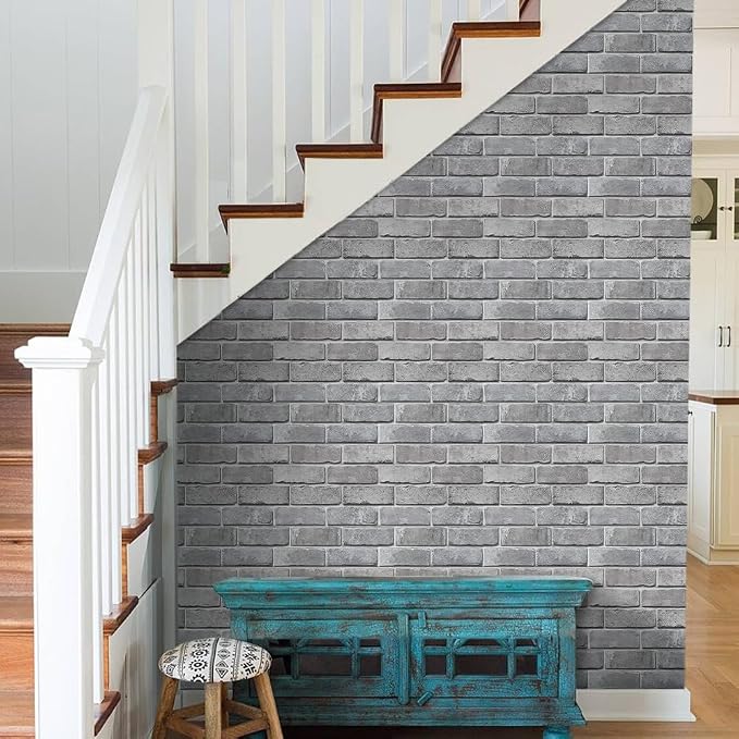 COMSTICKC 3D Gray Brick Wall Panel, Peel and Stick Brick Tiles, Small Size Thin - Image 7