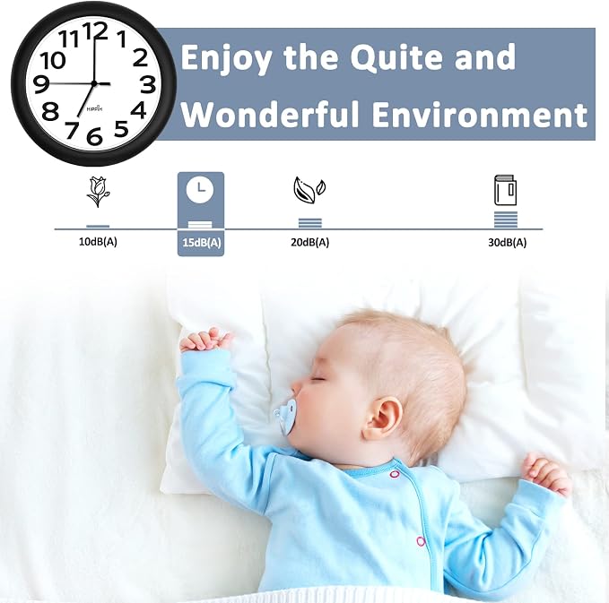 HIPPIH 2 Pack Silent Wall Clock, 10 Inch Non Ticking Quiet Digital Sweep - Image 8
