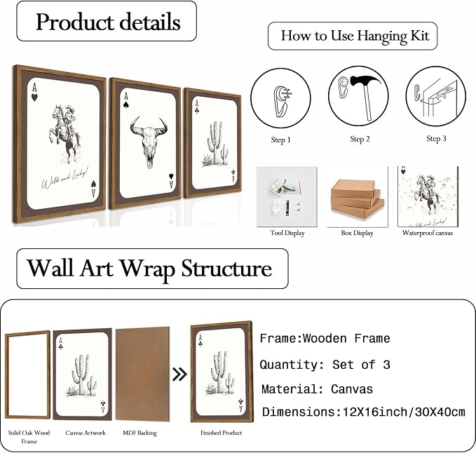 Western Cowgirl Wall Art Set of 3, Vintage Southwestern Wild and Lucky Rodeo - Image 4