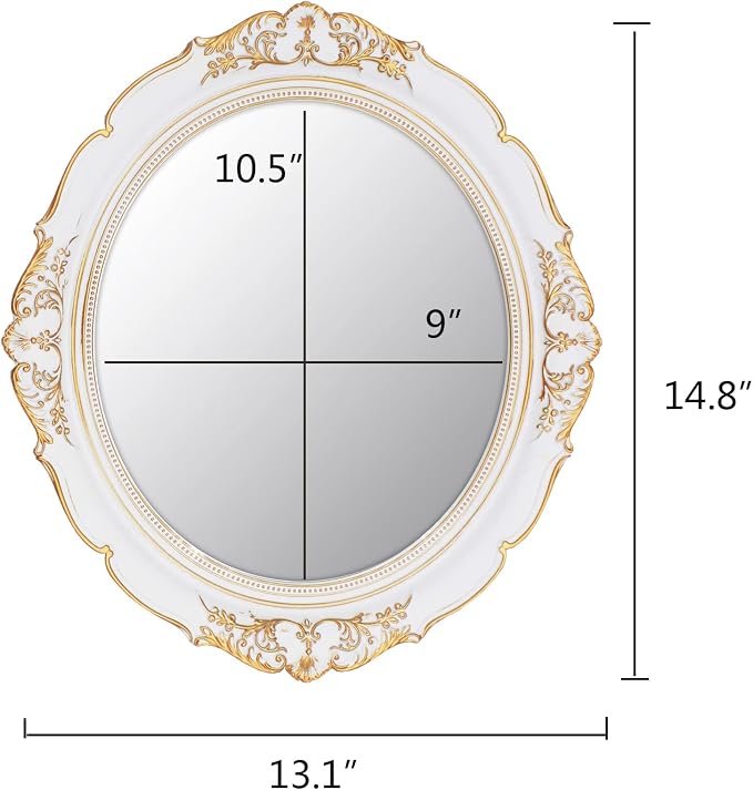 YCHMIR Vintage Decorative Wall Mirror 14.8 x 13.1 Inch Oval Mirror White - Image 5