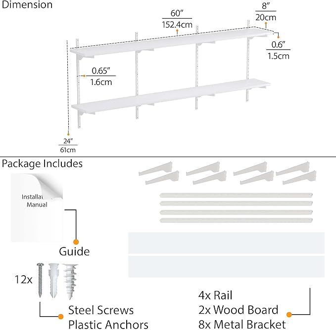 Wallniture Turin 60 inch x 8 in Floating Shelves - Image 3