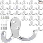 25 Pack Coat Hooks Wall Hooks for Hanging, Heavy Duty Double Prong Metal Hook by CBWLWJ