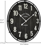 EMAX HOME Large Old Town Farmhouse Black Wall Clock 24 Inch Rustic Antique Wood - Image 4