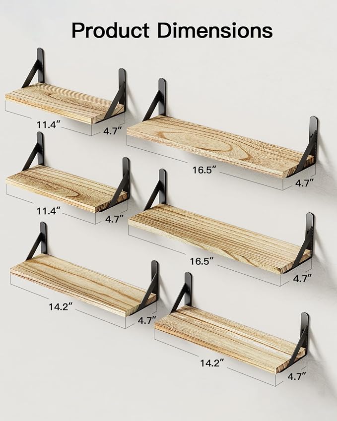 AMADA HOMEFURNISHING Wall Shelves Set of 6, Rustic Farmhouse Style, Wood - Image 3