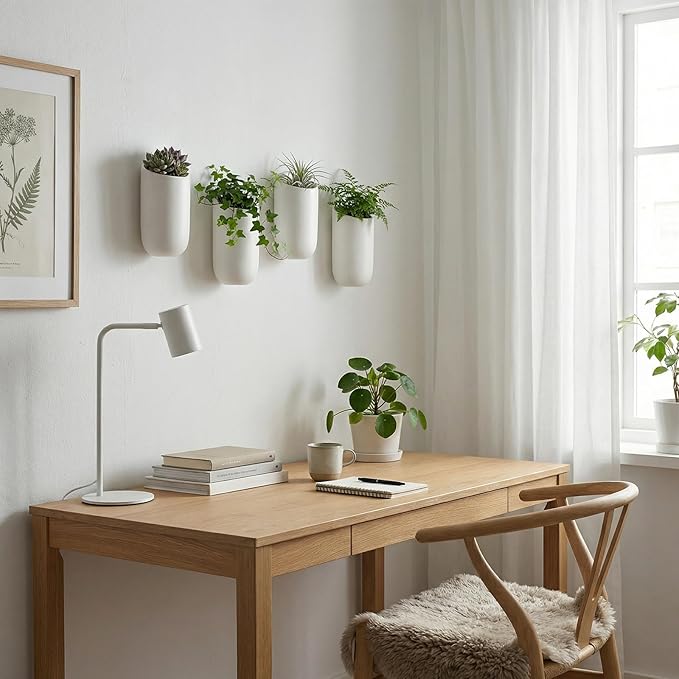MyGift Set of 4 Mini Matte White Ceramic Indoor Wall Planter, 6 Inch - Image 3