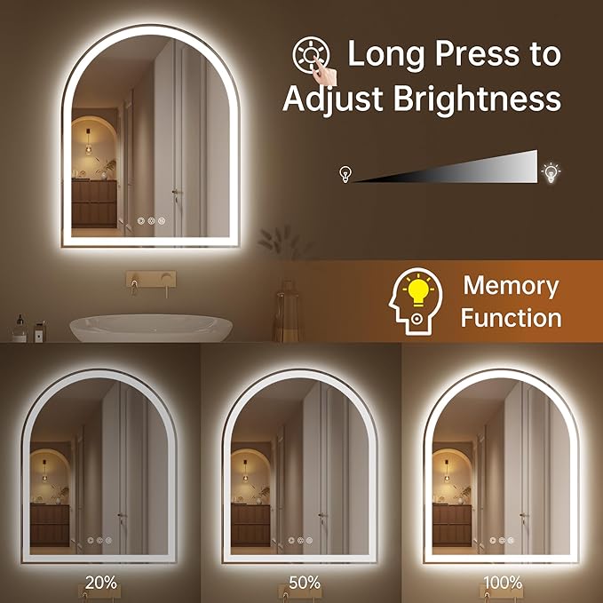 Arched LED Mirror for Bathroom 24"x30"- Frameless Lighted Bathroom Mirror - Image 3