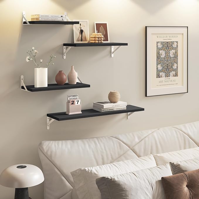 YGEOMER Floating Shelves for Wall, Different Sizes Black Wall Shelves for - Image 5
