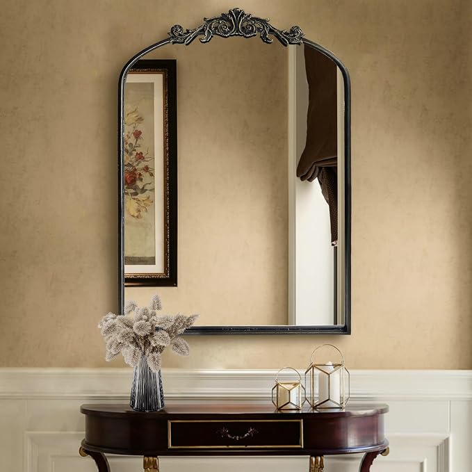 HQiJun Black Vintage Wall Mirror Window Decorative Traditional Mirrors Antique - Image 5