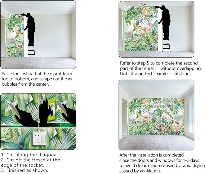 Tropical Green Botanical Flower Birds Leaf Wallpaper Bedroom Plant Floral Mural - Image 6