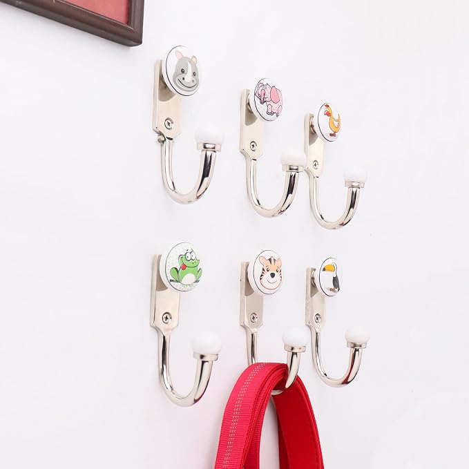 IndianShelf Pack of 6 Multicolor Ceramic Animal Wall Hooks – Vintage Funny Coat - Image 2
