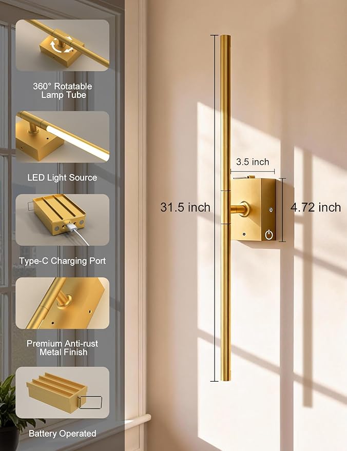 Battery Operated Wall Sconces Set of 2: 10000mAh Rechargeable Wall Lights - Image 5
