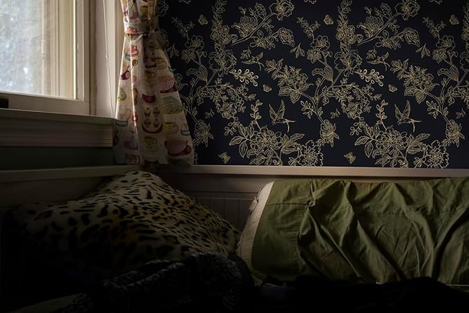 Froluya Black and Gold Wallpaper Peel and Stick Wallpaper 17.7"x196.8" Vintage - Image 2