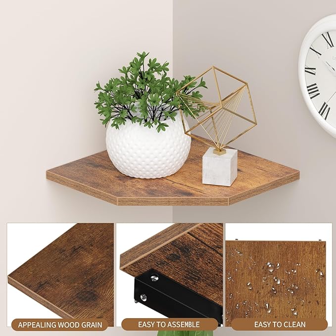 JJL Corner Wall Shelf, 10.4 Inch Wooden Corner Shelves, Wall Mount Corner - Image 5