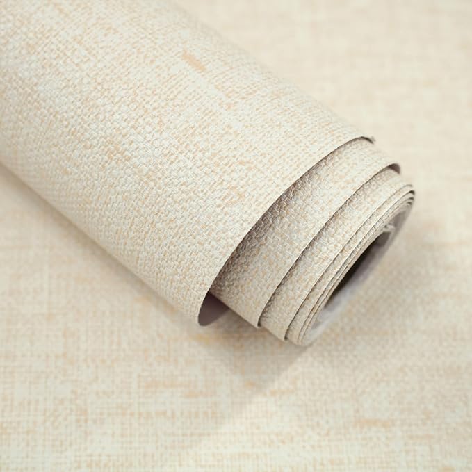 Grasscloth Peel and Stick Wallpaper Beige Contact Paper 15.7inch x 393.7inch by lenify