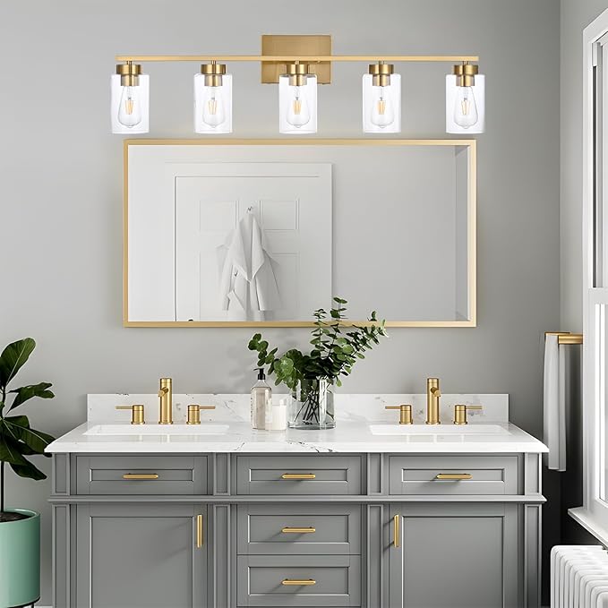 5 Light Bathroom Vanity Light Fixtures, Brushed Brass Modern Wall Lights - Image 5