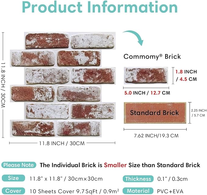 Commomy 10 Pcs 3D Brick Peel and Stick - Image 5