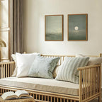 Framed Sage Green Japanese Canvas Wall Art Set of 2, Minimalist Moon and Birds - Image 3