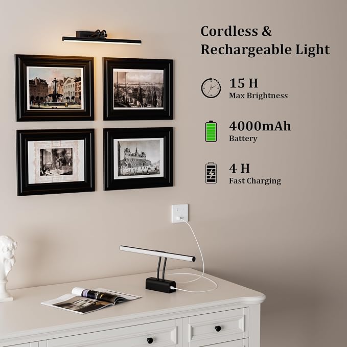 Battery Operated Picture Light for Wall, Wall Light for Living Room, 4000 mAh - Image 4