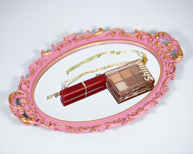 Tstarer Vintage Decorative Pink Framed Mirror, Wall Hanging Mirrors & Tabletop - Image 5