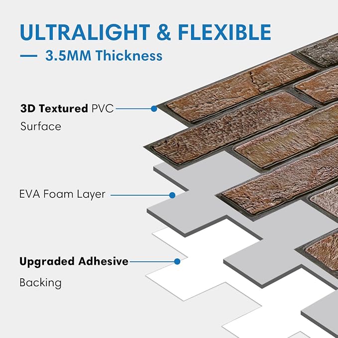COMSTICKC 3D Brown Faux Brick Wall Panel Peel and Stick Wall Covering, Not Real - Image 4