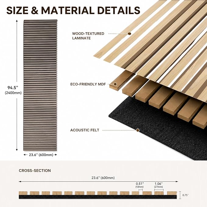 94.5 x 23.6 in Acoustic Wood Wall Panels, 3D Flexible Soundproof Wall Panels - Image 2