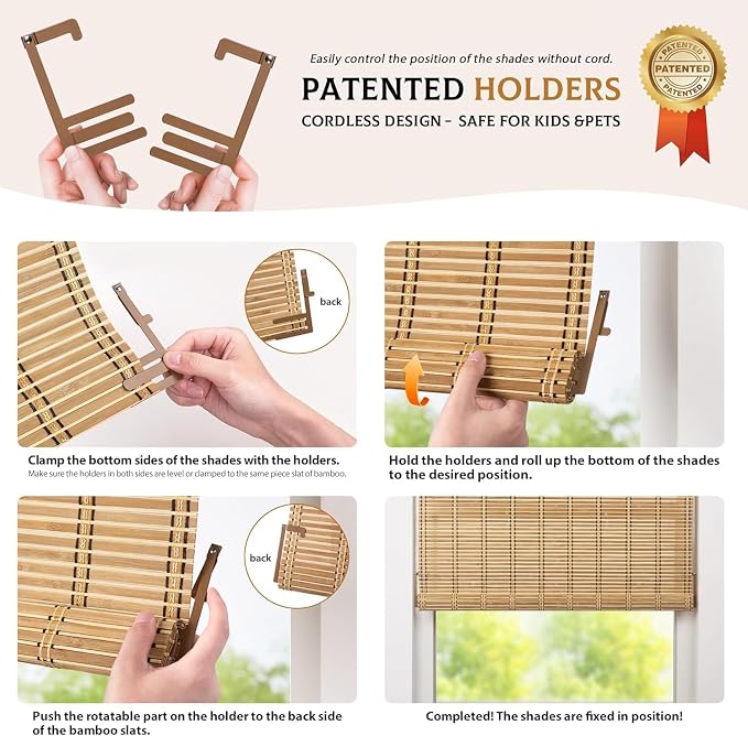 LazBlinds Cordless Bamboo Blinds, Roll Up Shades - Image 3