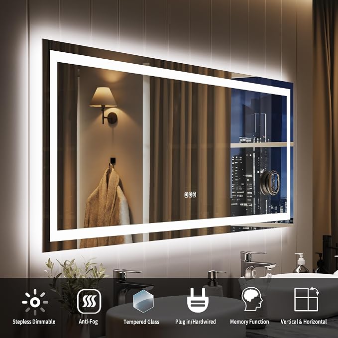 LED Bathroom Mirror 60 x 24 inch, Lighted Bathroom Vanity Mirror - Image 7