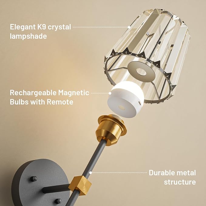 Crystal Battery Operated Wall Sconces Set of 2, 12 RGB and 3CCT Dimmable Wall - Image 9