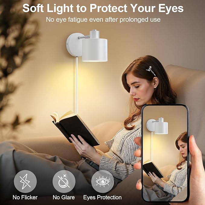 Lightess Plug in Sconce Set of Two, 350° Adjustable Dimmable Wall Light - Image 7
