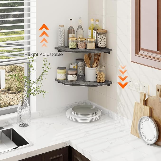 Homode Corner Shelf Wall Mount, Cable Box, Wood Hanging Storage Shelf Organizer - Image 2