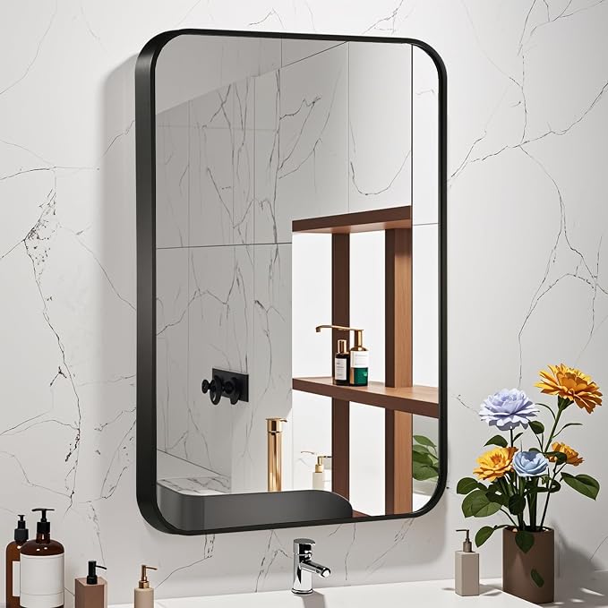 20x30 Inch Black Wall Mirror for Bathroom, Brushed Metal Framed Mirror - Image 2