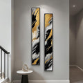 Framed Long Narrow Vertical Abstract Wall Art Set, 2 Piece Black White Gold by Cuspin