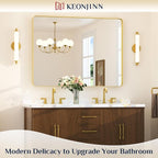 Keonjinn Gold Bathroom Vanity Mirror 48 x 36 Inch Large Rounded Rectangle - Image 2