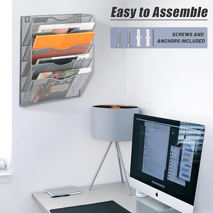 EASEPRES 5 Pocket Mesh Hanging Wall File Organizer, Wall Mounted Mail Paper - Image 6