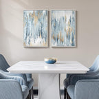 White Framed Blue and Gold Abstract Canvas Wall Art - Image 4