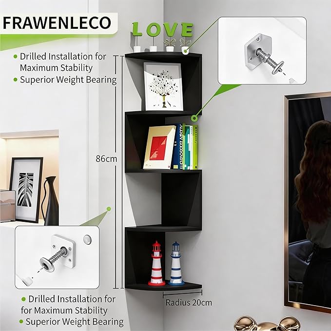 Corner Shelf Wall Mount, 5-Tier Floating Corner Bookshelf - Image 2