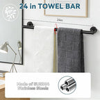 5-Piece Matte Black Bathroom Accessories Set, 24-Inch Wall-Mounted Towel Bar - Image 4
