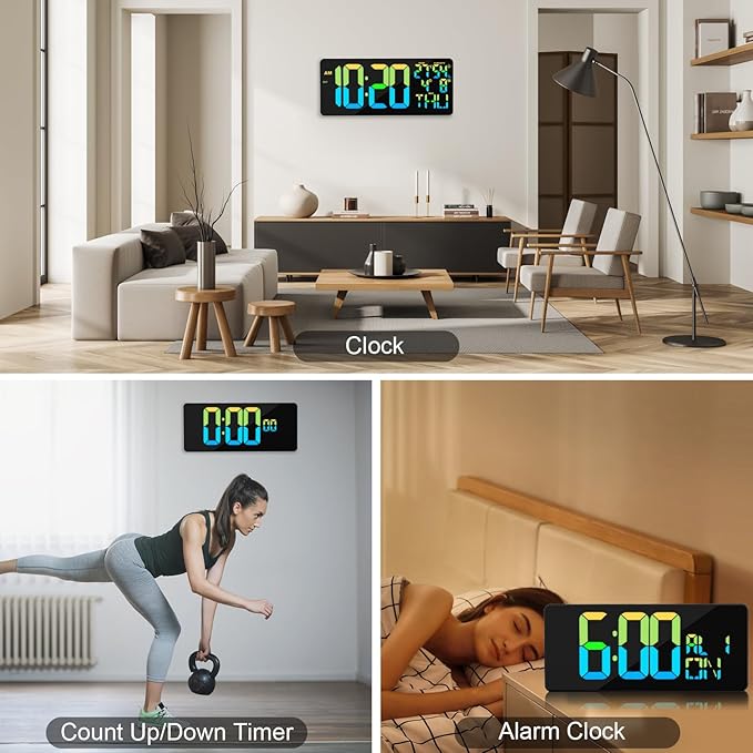 11 RGB Color Changes Large Digital Wall Clock/Bluetooth Auto Time Sync - Image 7