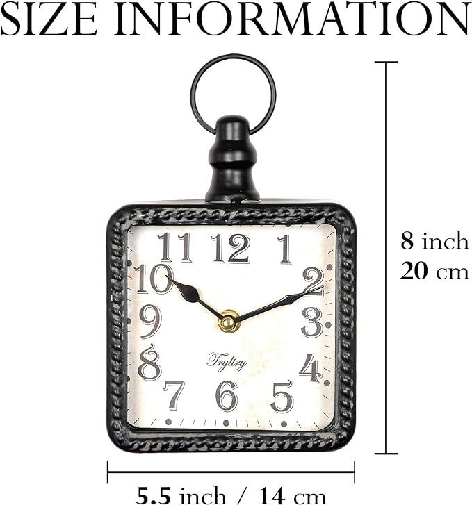 Retro Rectangle Small Wall Clock, Battery Operated Silent Black Vintage Decor - Image 2