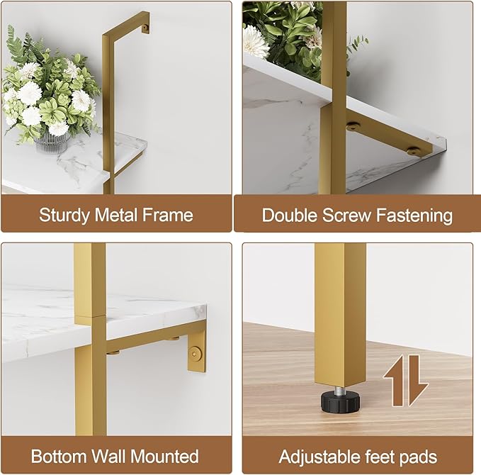 aboxoo Ladder Shelf 2PCS White Marble Bookshelf 5-Tier Wall-Mounted Wood Rack - Image 6